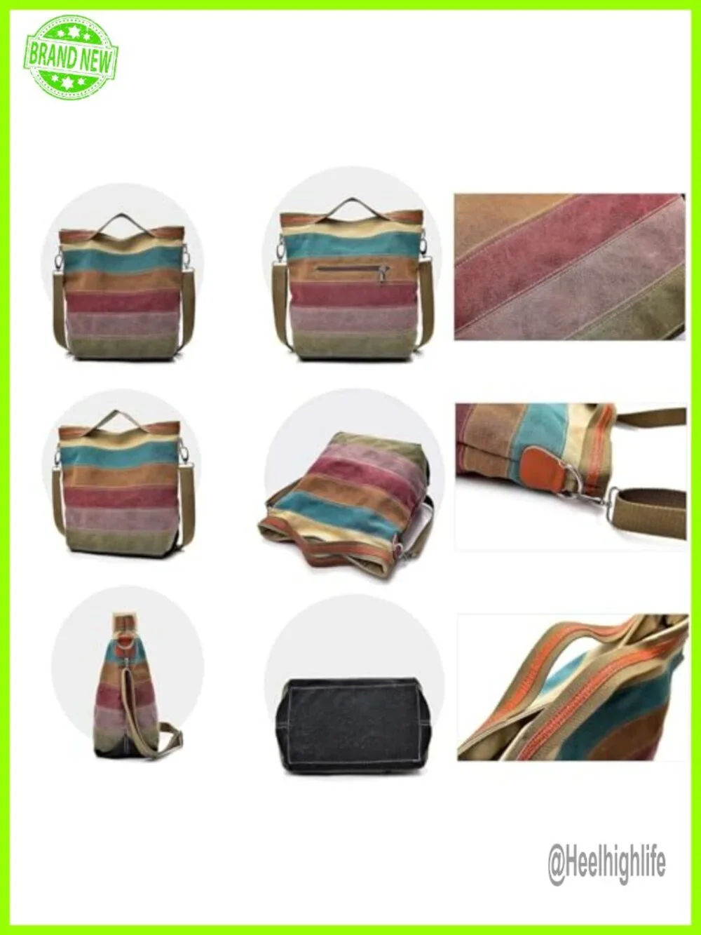 Canvas Hobo Handbag with Detachable Strap, Tote Crossbody Bag